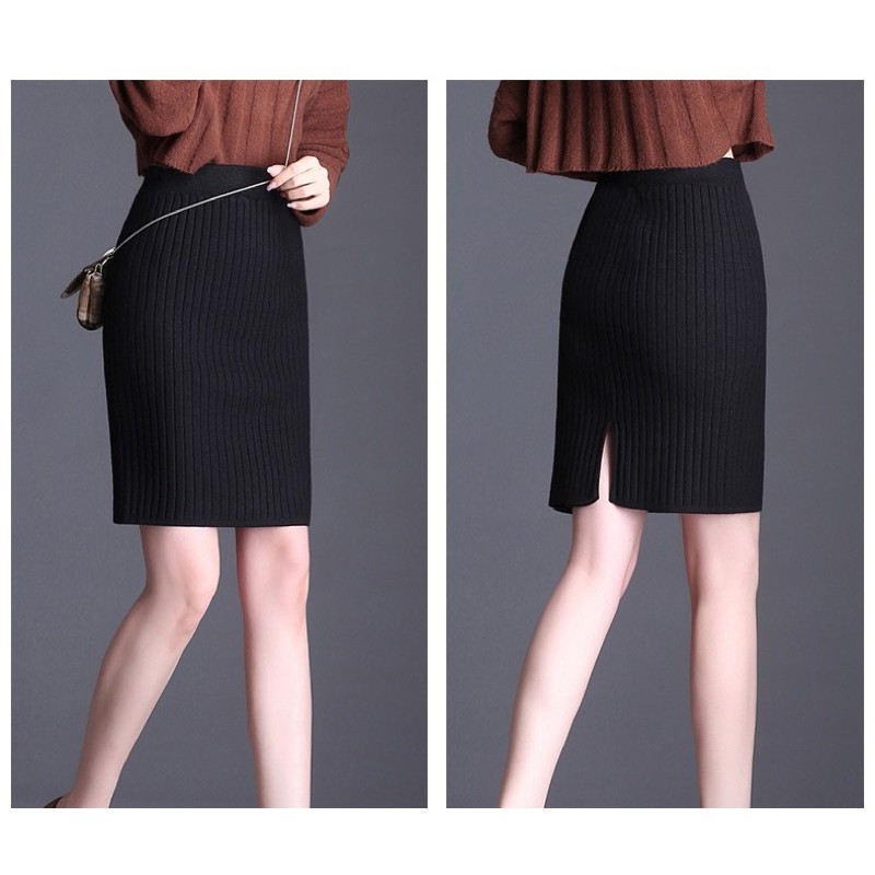 Chân váy len dáng ngắn xẻ tà