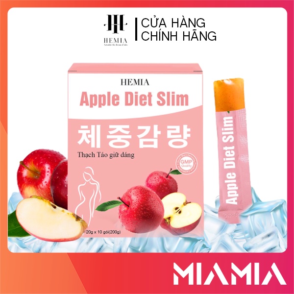 Thạch Táo Nấm Men Hemia Apple Diet Slim chính hãng hộp 10 gói - 8936093380014