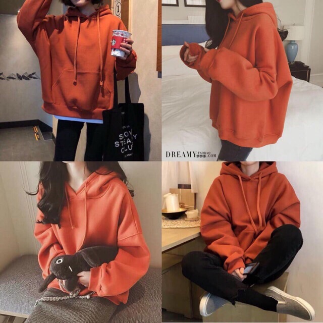 Hoddie nỉ trơn cam gạch unisex - Khoác nỉ chui đầu cam đất có nón ( Ảnh thật + Video )