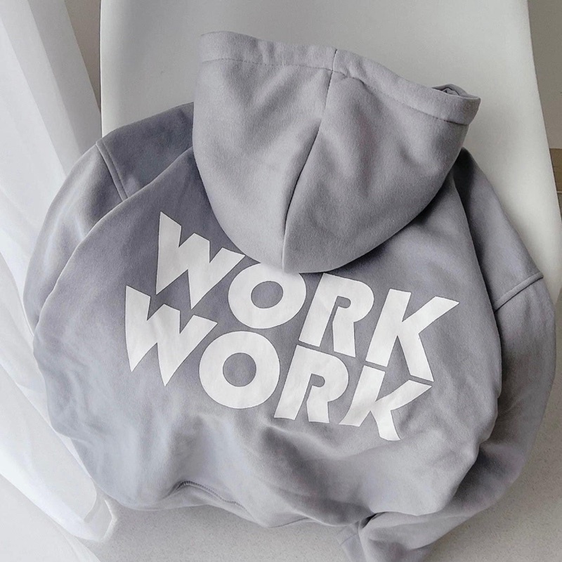Áo Khoác Hoodie Phối Zip Unisex WORK Vải Nỉ Bông màu XÁM/ĐEN Form Rộng 🖤 Nam nữ unisex 🖤 Áo hoodie dây kéo July7store