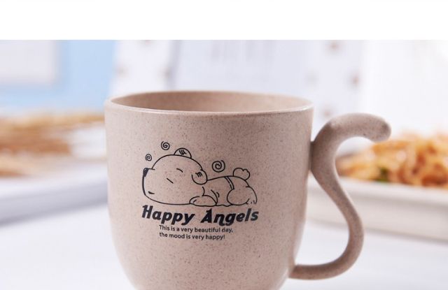 Ly, cốc sữa, súc miệng lúa mạch happy angels hình cún con cho bé yêu