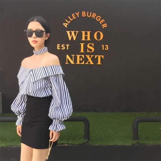 Sơ mi sọc choker (kèm ảnh thật)
