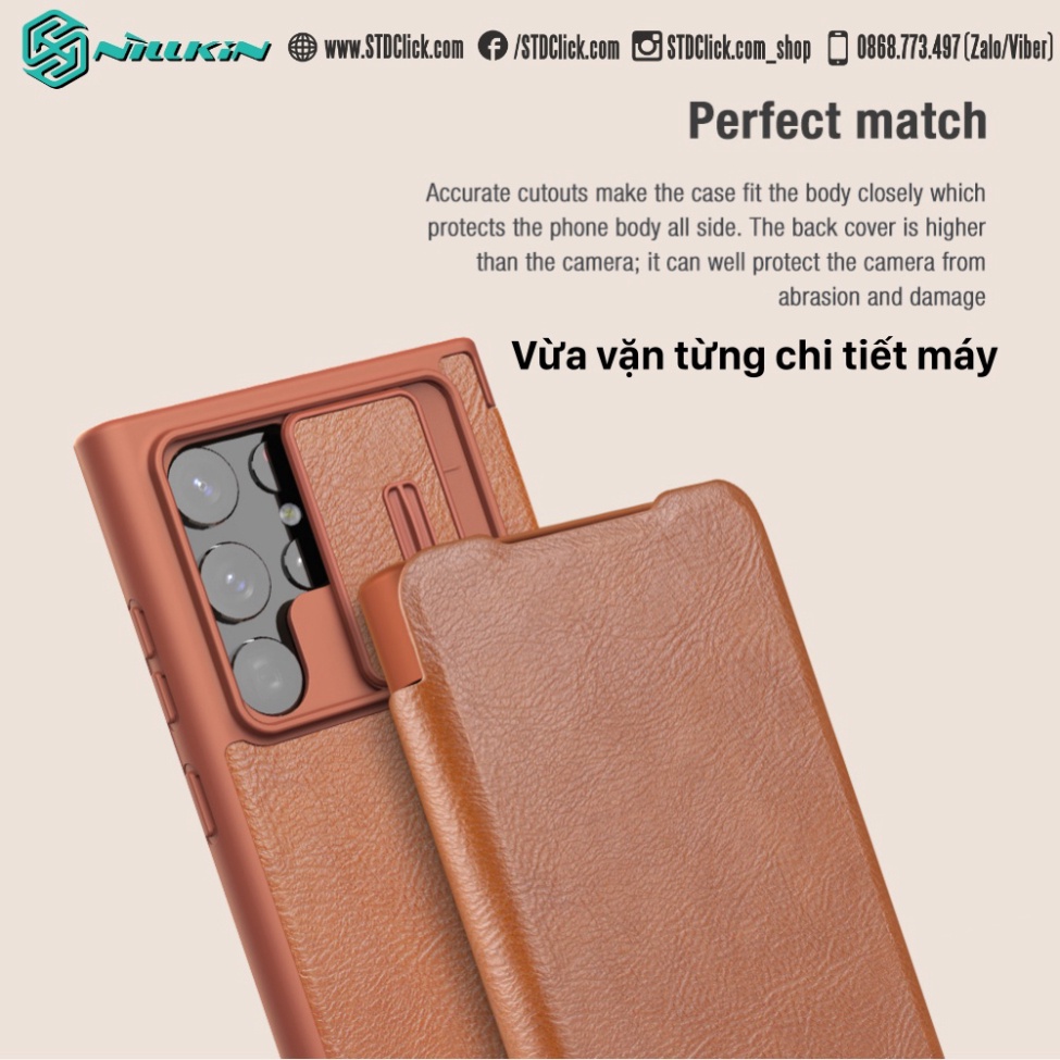 BAO DA SAMSUNG GALAXY S22 ULTRA 5G NILLKIN QIN PRO BẢO VỆ CAMERA CHÍNH HÃNG - HÀNG CHUẨN
