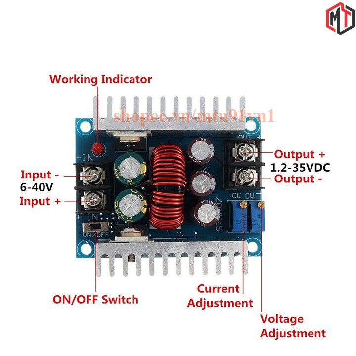 Mạch hạ áp - giảm áp 300W 20A Module buck DC DC 6-40V xuống 1.2-36v