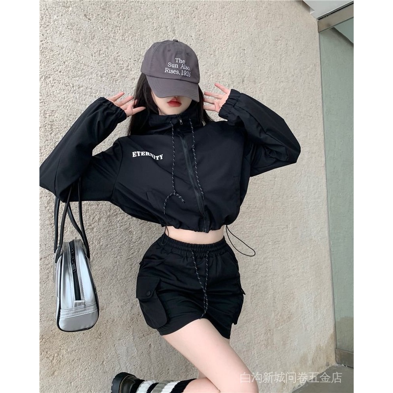 Bộ Áo Khoác Thể Thao + Chân Váy Ngắn Phối Dây Rút Cá Tính Thời Trang Cho Nữ