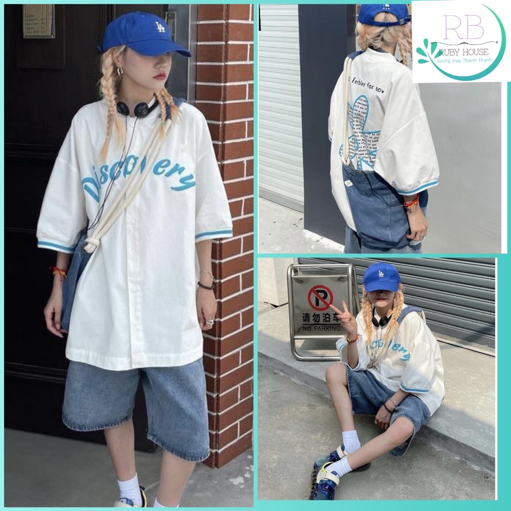 Áo sơ mi DISCO RUBY có 2 size L và XL from rộng unisex nam nữ mặc được, chất thô lụa, in hoạ tiết hoa chữ nổi bật