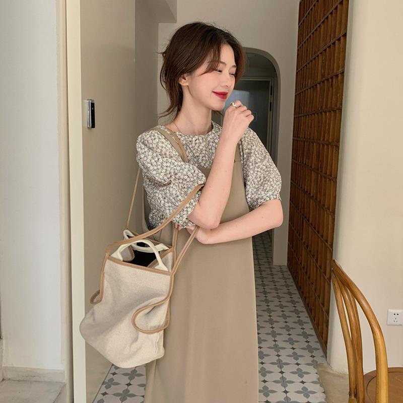 Bộ Áo Sơ Mi Ngắn Tay + Đầm Midi Ôm Dáng Phong Cách Pháp Hàn Quốc Thời Trang Cho Nữ