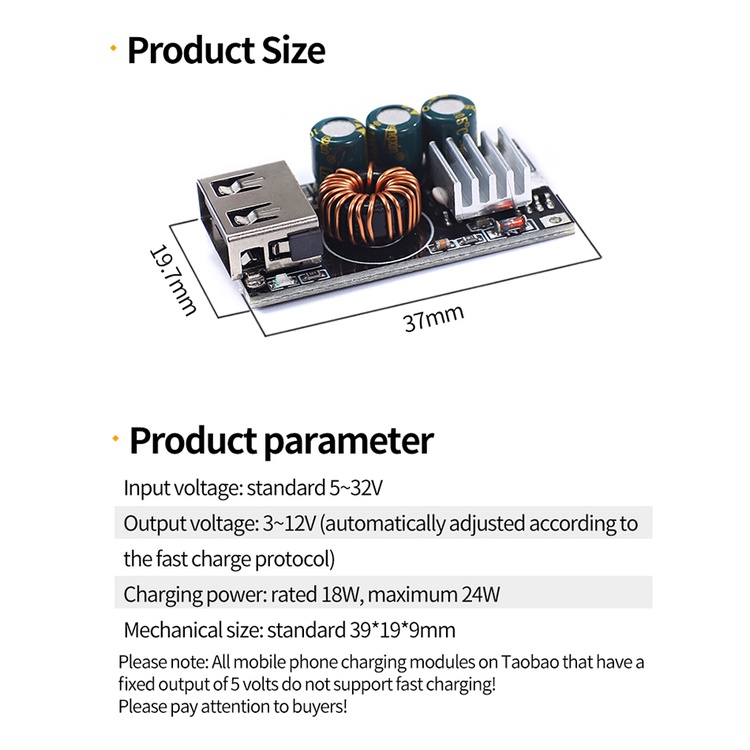 Mô Đun Hạ Áp QC3.0 Cho Điện Thoại Huawei MTK Samsung DC 5-32V 24W