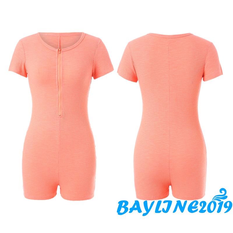 Bộ Áo Liền Quần Dệt Kim Tay Ngắn Cổ Chữ V Phối Khóa Kéo Thời Trang Cho Nữ