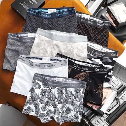 Hộp Pack 3 quần lót nam Boxer CK Họa Tiết Chữ có 4 màu co giãn, thoáng khí, vải cotton cao cấp xuất xịn chính hãng