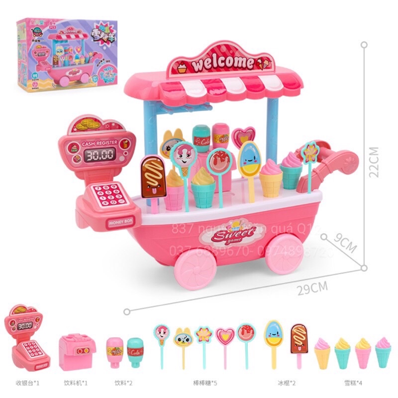 [Mã LIFE0503TOYS giảm 10% đơn 0Đ] Đồ chơi xe đẩy quầy bán kem di động cho bé chơi bán hàng, nấu ăn, nhà bếp