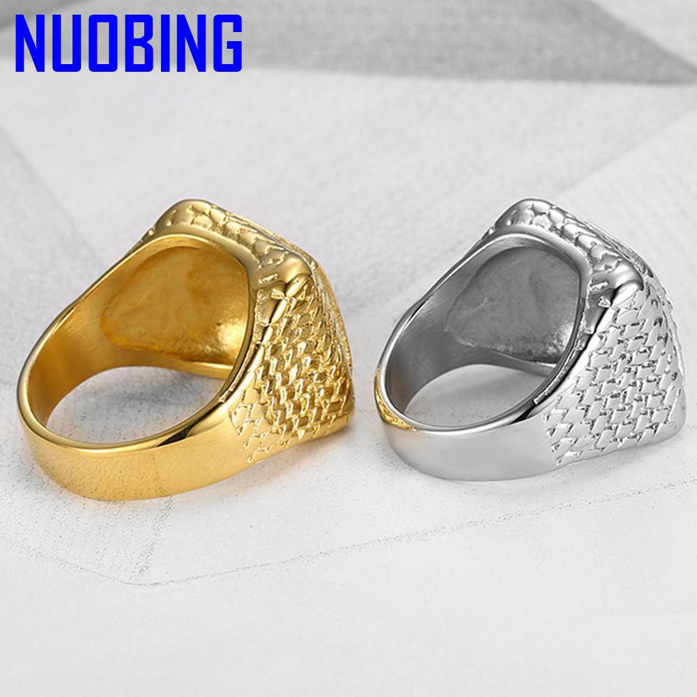 Nhẫn Đeo Tay Bằng Thép Titan Đính Đá Zircon Màu Vàng / Bạc / Trắng Thời Trang Cho Nam