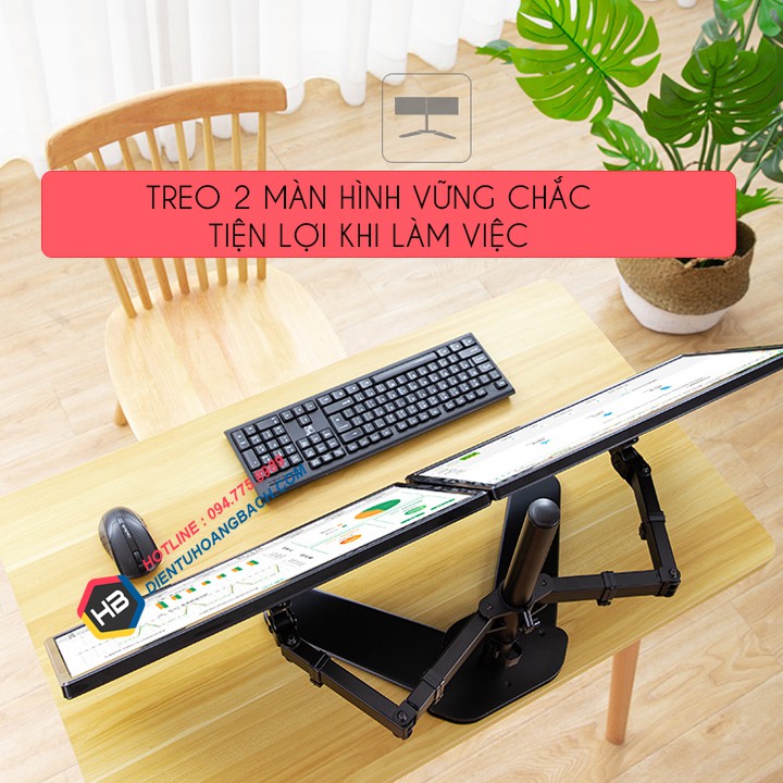 Giá Treo Hai Màn Hình Để Bàn 17 - 27 Inch - M042 Tay Đỡ Hai Màn Hình Để Chân - Xoay 360 Độ Linh Hoạt