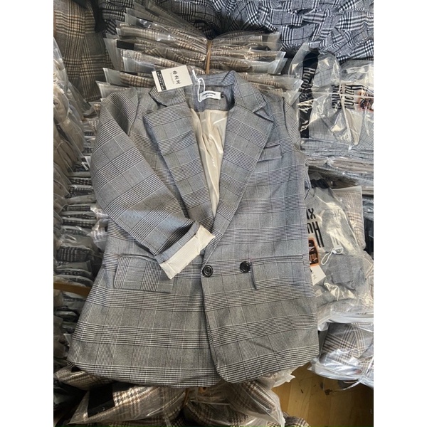 áo khoác vest blazer kẻ sọc 2 lớp hàn quốc
