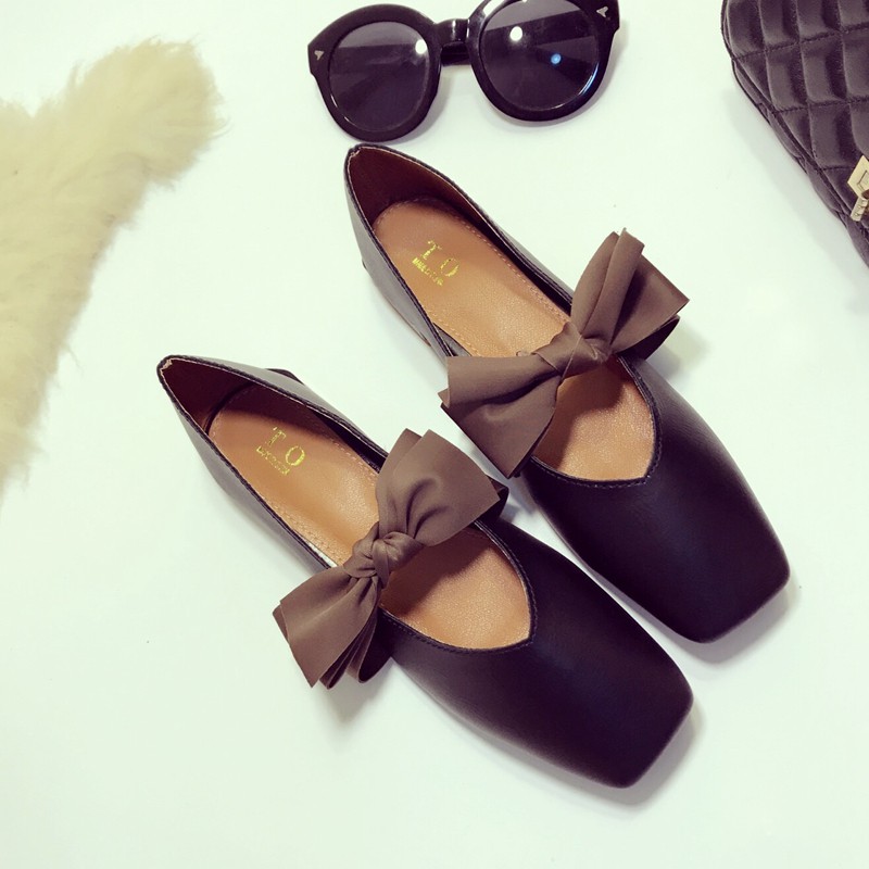 Giày Búp Bê Miệng Nông Đính Nơ Xinh Xắn Phong Cách Retro