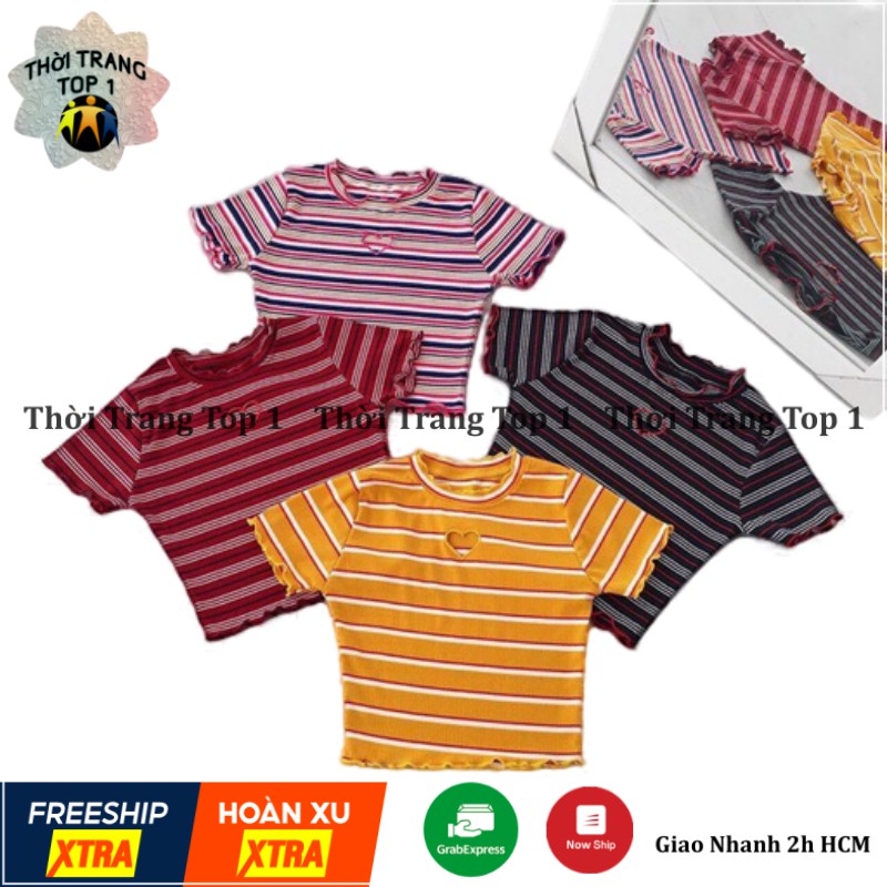 [Mã FAMAYWA giảm 10K đơn 50K] Áo Crotop Ôm Body,Áo Thun Nữ,Áo Croptop Nữ Sọc Khoét Tim Đủ Màu Hot Hit Cực Cute | BigBuy360 - bigbuy360.vn