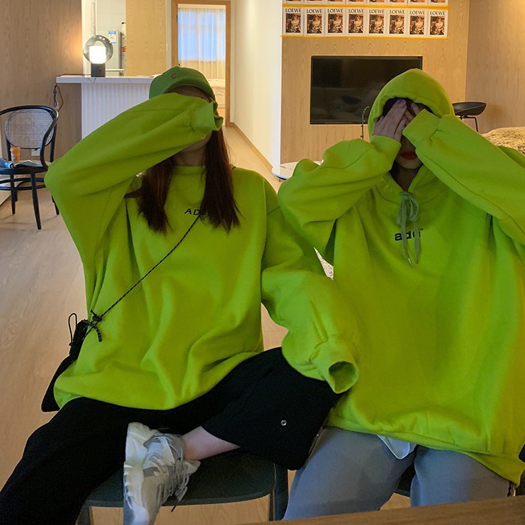 Áo khoác sweater Hoodie lót nhung màu xanh dạ quang cá tính trẻ trung cho học sinh | BigBuy360 - bigbuy360.vn