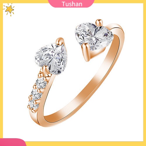 Nhẫn đeo tay kim loại hình trái tim đính đá xinh xắn cho nữ