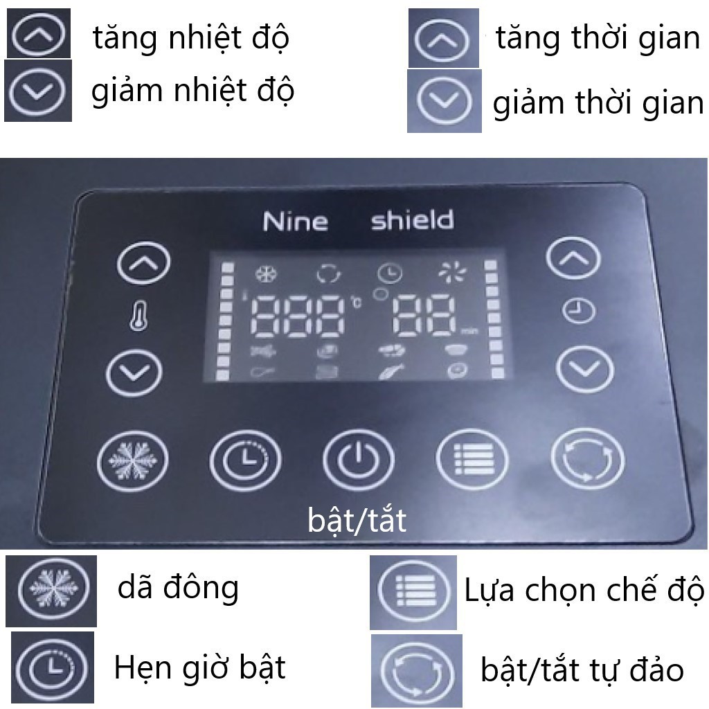 Nồi Chiên Không Dầu Nine Shield - Dung tích 8L thế hệ mới 2020