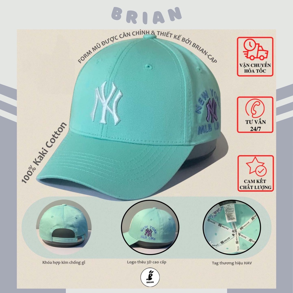 Mũ lưỡi trai MLB thêu chữ NY xanh ngọc Hàn Quốc, nón kết thêu chữ phong cách Ulzzang form unisex nam nữ.