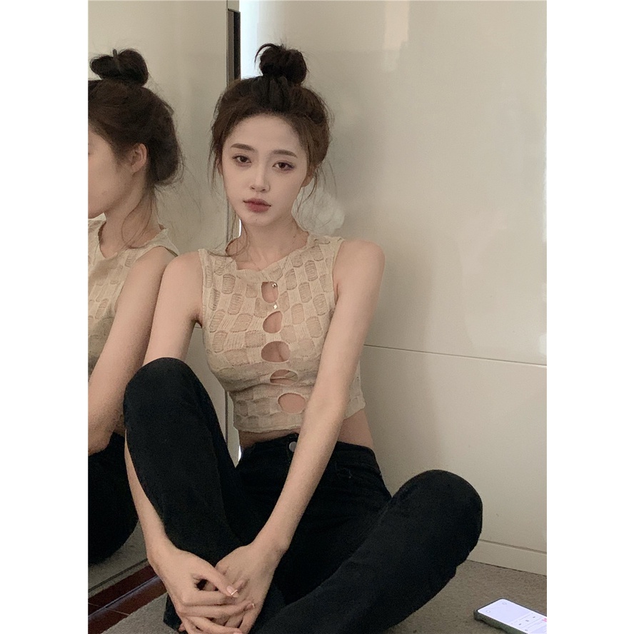 HUANG YOYO Áo Dệt Kim Dáng Ngắn Hở Rốn Thời Trang Hàn Quốc Dành Cho Nữ