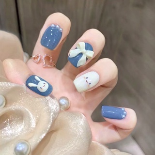 YADORNOS Set 24 móng tay giả họa tiết hình thỏ hoạt hình 3D đáng yêu kèm keo dán