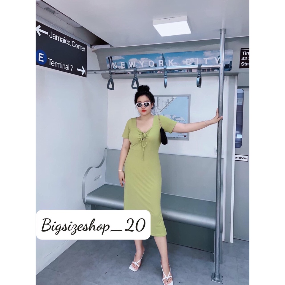 Bigsize: Đầm body thun dây rút 3 màu xanh bơ- xám -vàng