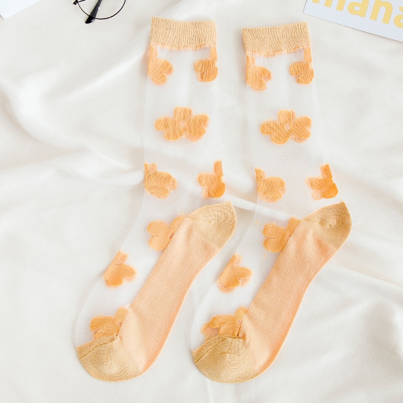 Vớ Cổ Vừa Thoáng Khí Bằng Lụa Mỏng Đính Hoa Pha Lê Thời Trang Mùa Hè WAFNHA D738 Cho Nữ