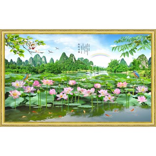 Tranh dán tường HD Cảnh đẹp hồ sen HUD0178K KT 150 x 90 cm