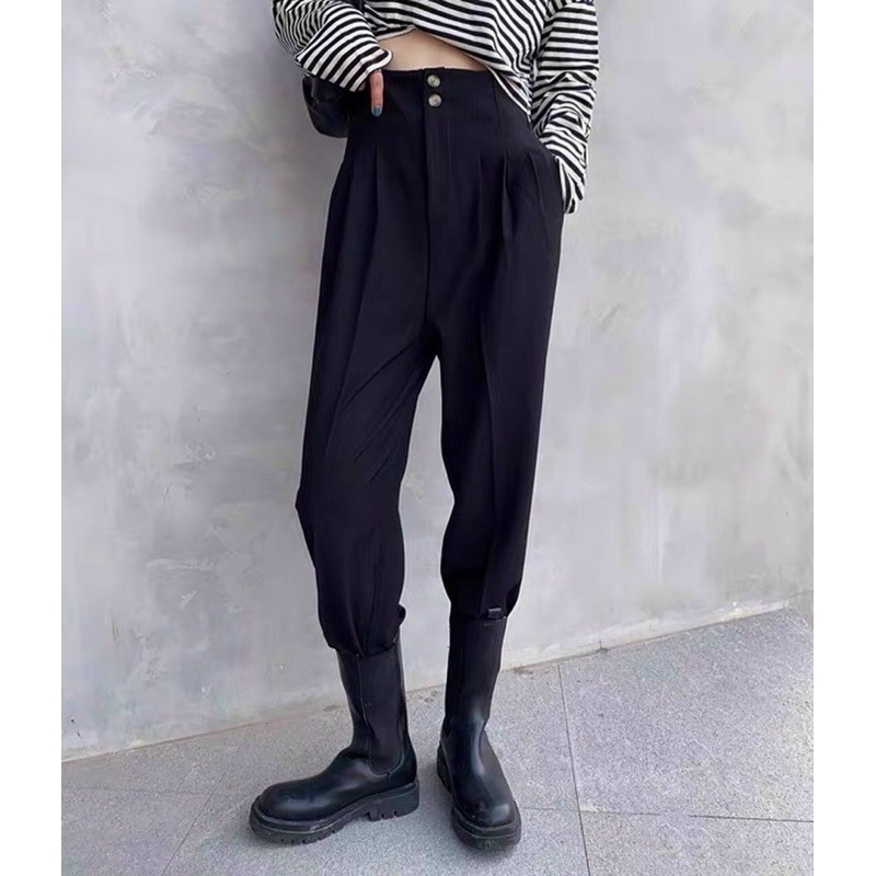 Quần baggy công sở vải chất tuyết mưa đính 2 cúc full size