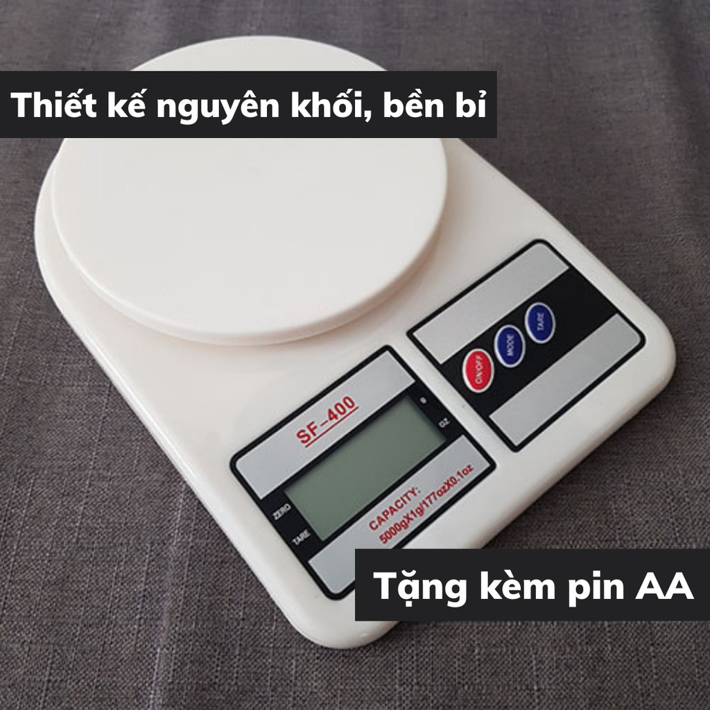 Cân tiểu ly điện tử SF-400 định lượng 1g  - 10kg mini làm bánh pha chế nhà bếp độ chính xác cao tặng kèm pin AA