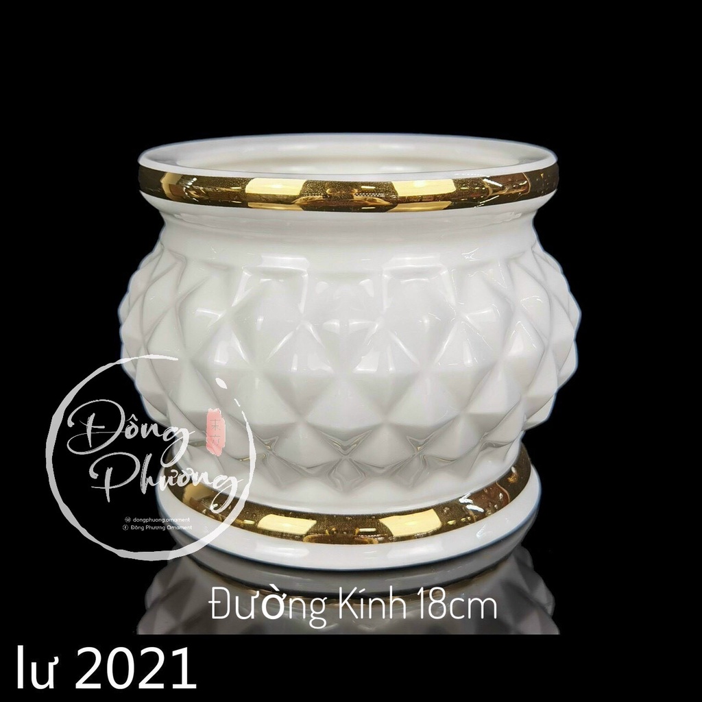 Bộ Đồ Thờ Cúng - Set Đồ Thờ Cúng Gốm Sứ Hoa Hình Kim Cương - Trái Thơm cao cấp