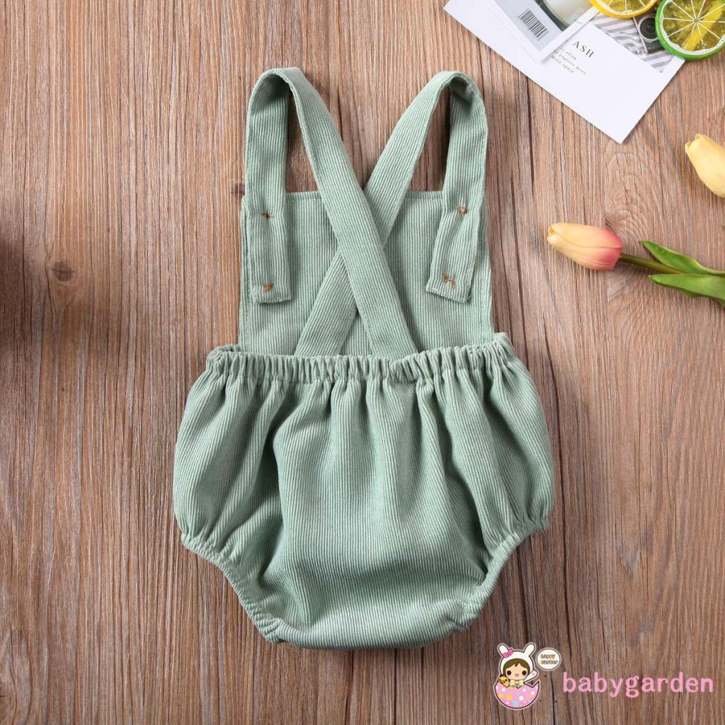 Bộ áo liền quần vải nhung màu trơn không tay thời trang mùa hè cho bé từ 0-24 tháng tuổi