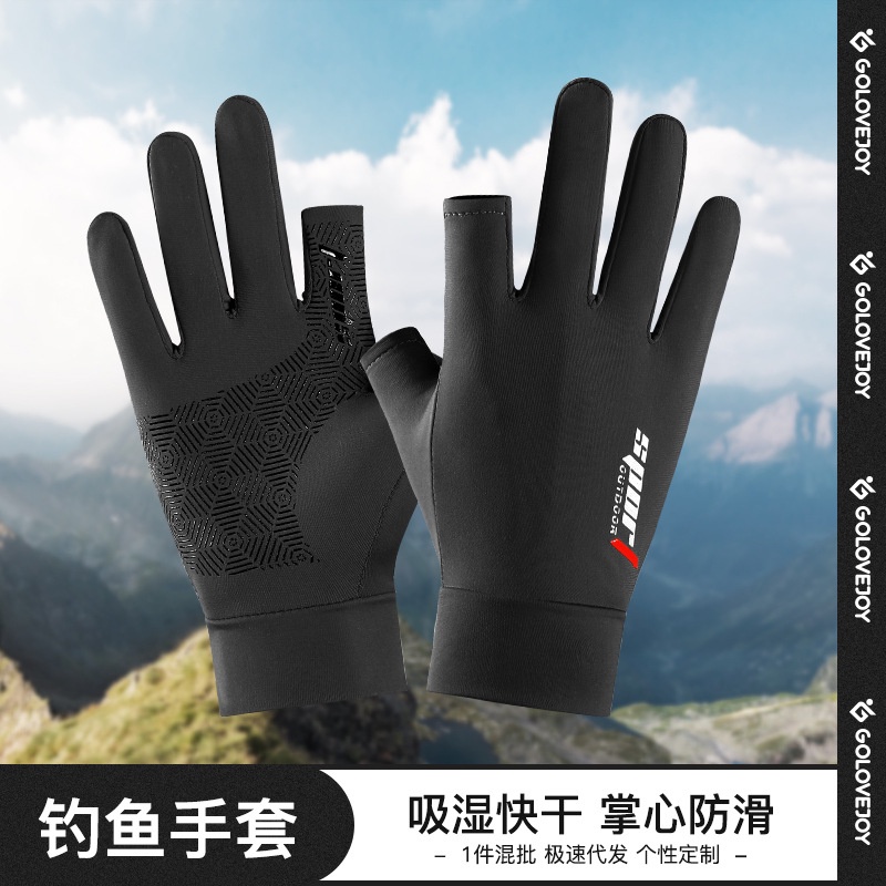 Găng tay lụa lạnh lộ 2 ngón chống trượt chống nắng gió chống nước chống tia UV cho nam nữ câu cá đạp xe lái xe môtô
