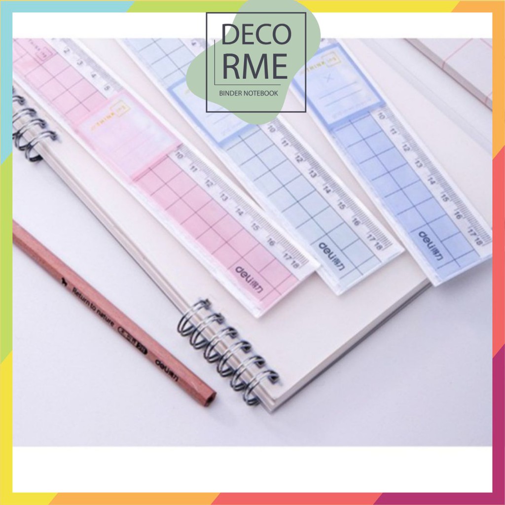 Decorme thước kẻ caro Deli 18cm nhiều màu phụ kiện văn phòng phẩm