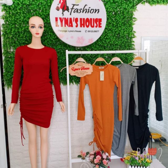 LH30 - Đầm Body Tay Dài Xỏ Ngón Rút Dây Bên Đùi | BigBuy360 - bigbuy360.vn