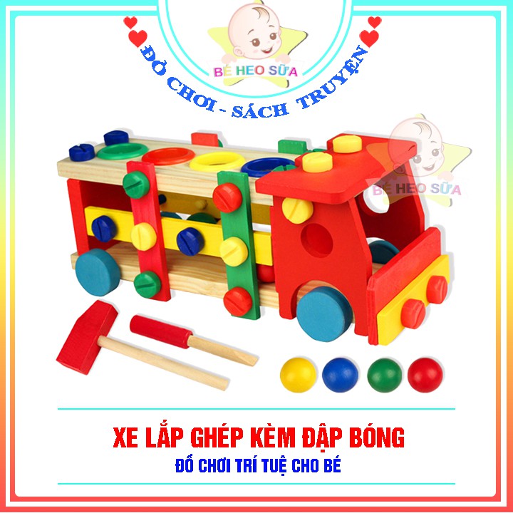 Bộ Lắp Ráp Xe Tải Gỗ Kèm Đập Bóng Cho Bé Học Màu Sắc Và Tập Làm Kỹ Sư