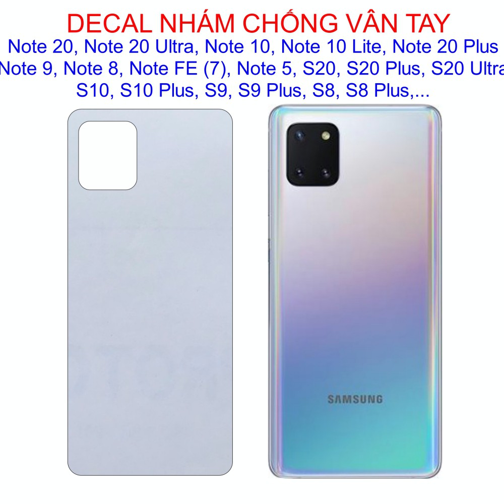 Miếng Decal Dán Lưng Trong Nhám Chống Trơn Note 20 - 10 - 9 - 8 - 7 - 5, S20 Plus, S20 Ultra, S10, S9, S8