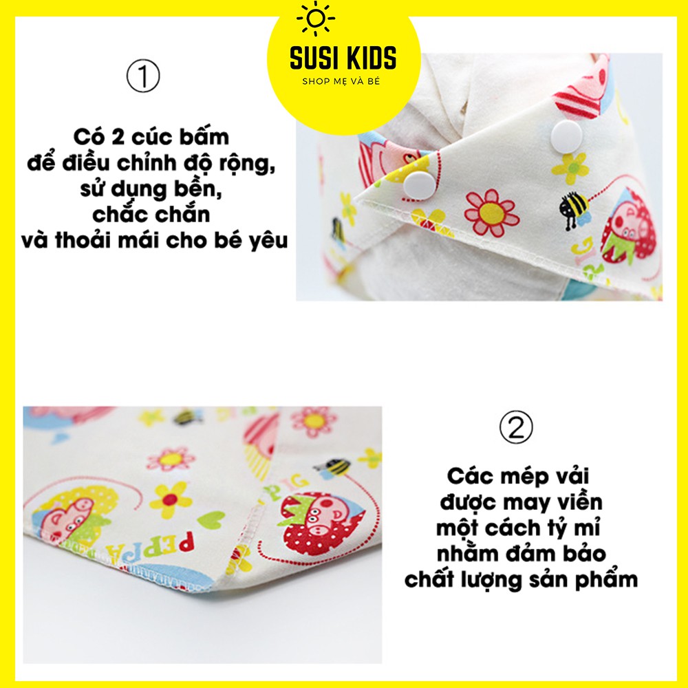 Khăn yếm tam giác cho bé quàng cổ chất liệu cotton 2 lớp mềm mịn cao cấp có cúc bấm - Susikids