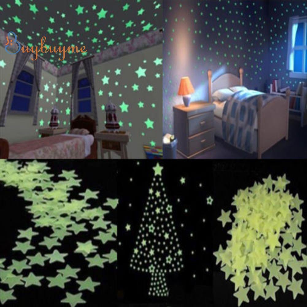 Bộ 100 miếng dán hình sao phát sáng trong tối dùng để trang trí phòng trẻ em tại nhà
