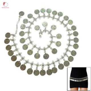 New Silver Plated Metal Dangle Hippie Boho Flower Turkish Bohemian Shimmy Belt Dance Body Chain Coin Belly