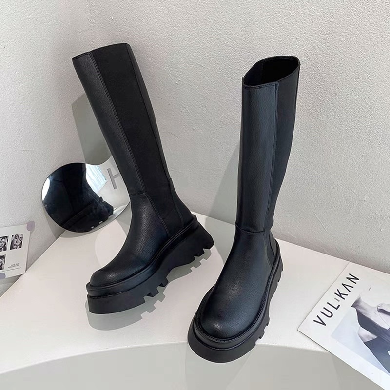 Bốt da cao cổ phối chun