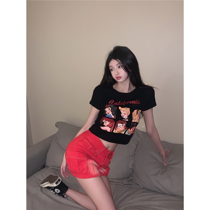 Áo Thun Tay Ngắn Dáng Ôm In Họa Tiết Hoạt Hình Phong Cách Retro Thời Trang 49910