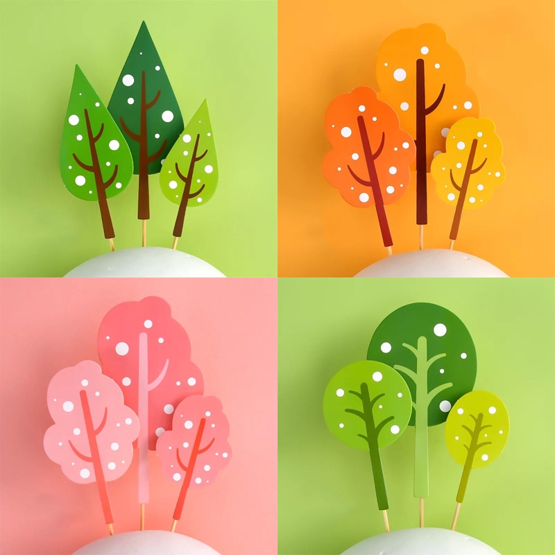 Set 3 Que Cắm Trang Trí Bánh Kem Hình Rừng Cây Xinh Xắn