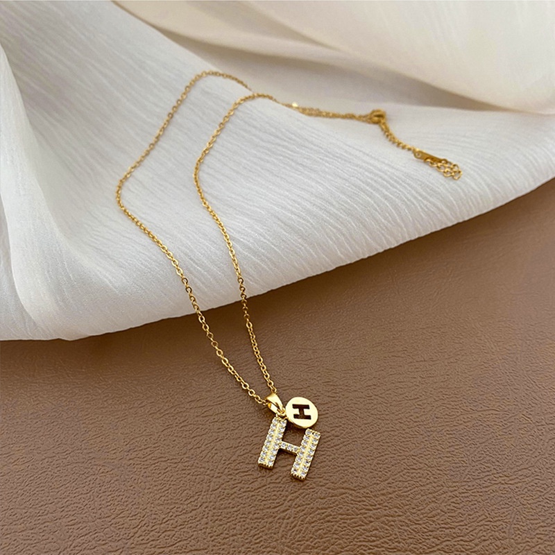 Dây Chuyền Thép Titan Mạ Vàng 18K Đính Kim Cương Toàn Diện Thanh Lịch Dễ Phối Đồ Cho Nữ