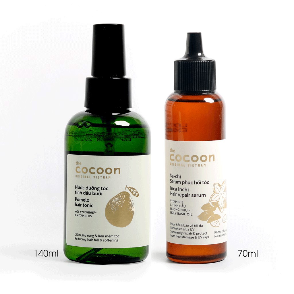 Combo Nước xịt bưởi pomelo COCOON 140ml + Serum sa-chi Phục hồi tóc COCOON 70ml