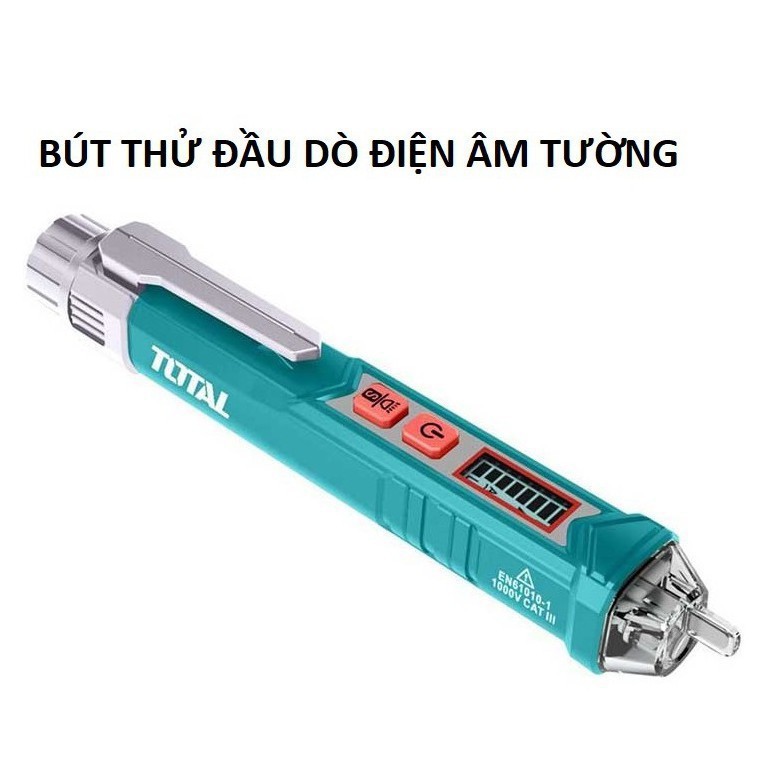 Đầu dò led báo điện áp AC TOTAL THT2910003 Bút thử điện âm tường không cần Tiếp Xúc - có màn hình hiển thị mức pin