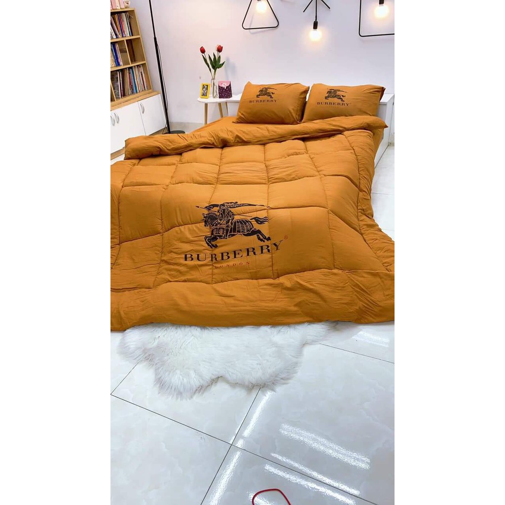 Set Chăn ga gối mùa đông cao cấp cotton đũi 5 món kèm chăn phao