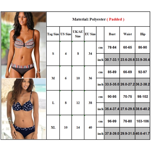 Đồ bơi 2 mảnh 2 dây họa tiết chấm bi/hoa văn có đệm ngực phong cách Boho gợi cảm dành cho bạn nữ
