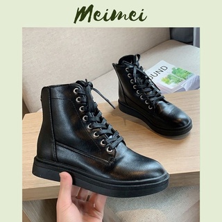 Boot cao cổ ulzzang  Meimei T8.13 Giày cao cổ nữ dạng bốt đế bằng chất liệu da PU có khóa kéo sau boots